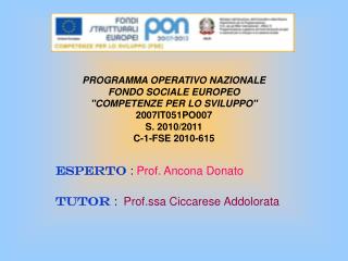 ESPERTO : Prof. Ancona Donato TUTOR : Prof.ssa Ciccarese Addolorata