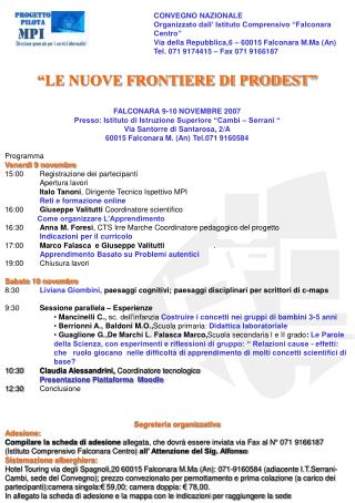 “LE NUOVE FRONTIERE DI PRODEST” FALCONARA 9-10 NOVEMBRE 2007