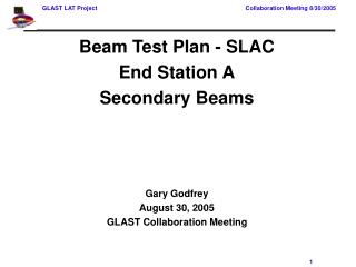 Beam Test Plan - SLAC End Station A Secondary Beams Gary Godfrey August 30, 2005