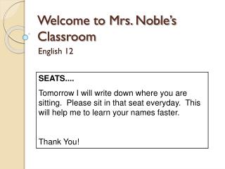 Welcome to Mrs. Noble’s Classroom