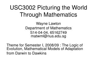 USC3002 Picturing the World Through Mathematics