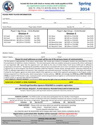 Include this form with check or money order made payable to HYSA