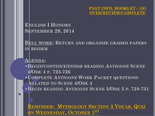 PSAT INFO. BOOKLET – GO OVER/REVIEW/COMPLETE