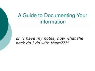 A Guide to Documenting Your Information