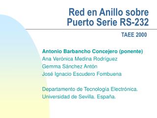 Red en Anillo sobre Puerto Serie RS-232