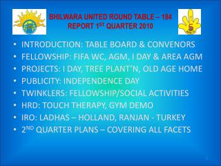 BHILWARA UNITED ROUND TABLE – 184 REPORT 1 ST QUARTER 2010