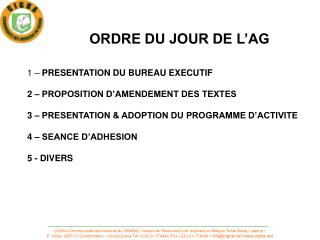 ORDRE DU JOUR DE L’AG