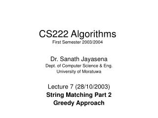 CS222 Algorithms First Semester 2003/2004