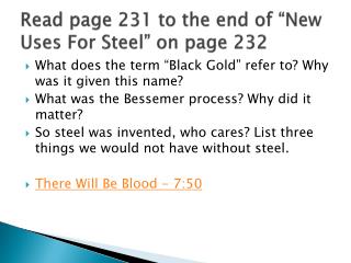 Read page 231 to the end of “New Uses For Steel” on page 232