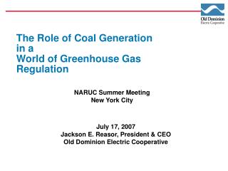 The Role of Coal Generation in a World of Greenhouse Gas Regulation