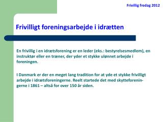 Frivilligt foreningsarbejde i idrætten