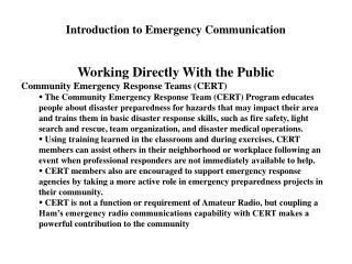Introduction to Emergency Communication