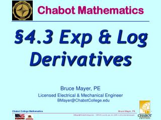 Bruce Mayer, PE Licensed Electrical &amp; Mechanical Engineer BMayer@ChabotCollege