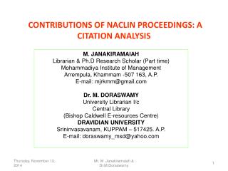 CONTRIBUTIONS OF NACLIN PROCEEDINGS: A CITATION ANALYSIS