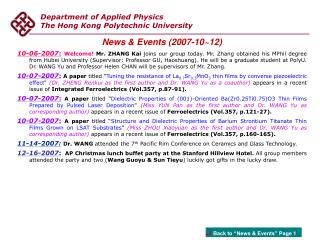 Department of Applied Physics The Hong Kong Polytechnic University