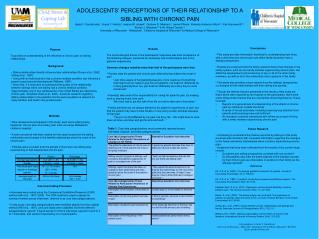 ADOLESCENTS’ PERCEPTIONS OF THEIR RELATIONSHIP TO A SIBLING WITH CHRONIC PAIN