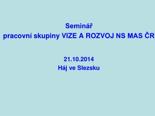 Seminář pracovní skupiny vize a rozvoj NS MAS ČR 21.10.2014 Háj ve Slezsku