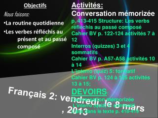 Français 2: vendredi , le 8 mars , 2013
