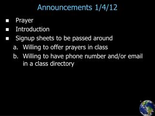 Announcements 1/4/12