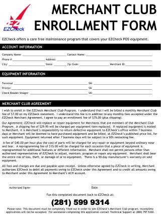 MERCHANT CLUB ENROLLMENT FORM