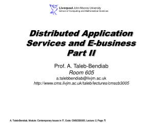 Distributed Application Services and E-business Part II