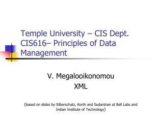 Temple University – CIS Dept. CIS616– Principles of Data Management