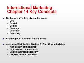 International Marketing: Chapter 14 Key Concepts