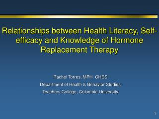 Rachel Torres, MPH, CHES Department of Health &amp; Behavior Studies