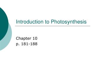 Introduction to Photosynthesis