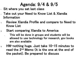 Agenda: 9/4 &amp; 9/5