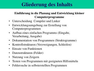 Gliederung des Inhalts