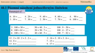 44.1 Písemné násobení jednociferným činitelem