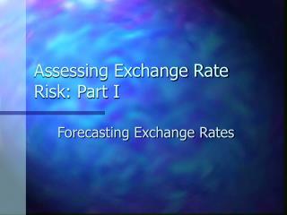 Assessing Exchange Rate Risk: Part I