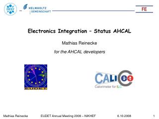 Electronics Integration – Status AHCAL