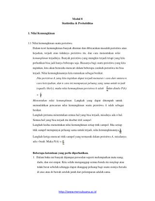 Modul 8 			Stattistika &amp; Probabilitas 1. Nilai Kemungkinan 1.1 Nilai kemungkinan suatu peristiwa