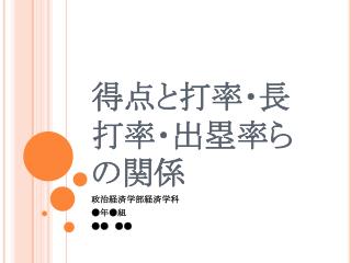 得点 と打率・長打率・出塁率らの 関係