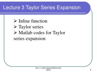 Lecture 3 Taylor Series Expansion