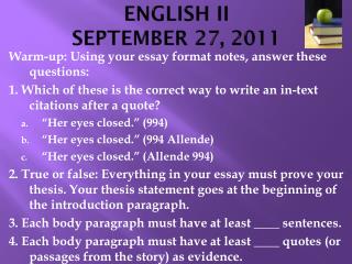 ENGLISH II SEPTEMBER 27, 2011