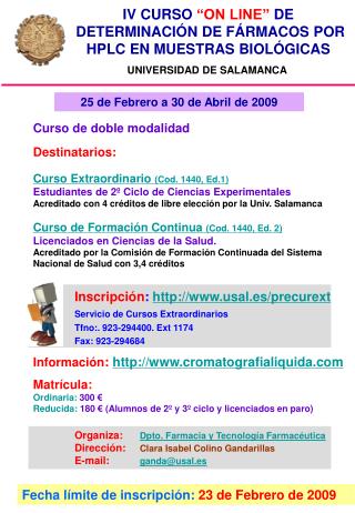 Inscripción : usal.es/precurext Servicio de Cursos Extraordinarios