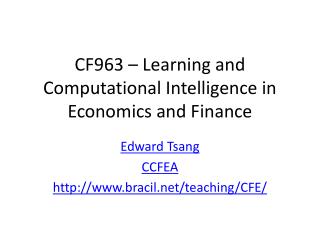 CF963 – Learning and Computational Intelligence in Economics and Finance