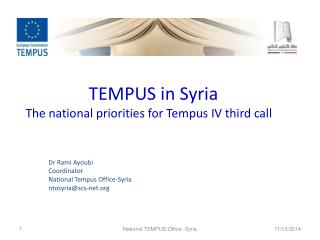 TEMPUS in Syria The national priorities for Tempus IV third call