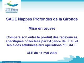 SAGE Nappes Profondes de la Gironde Mise en œuvre