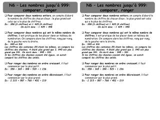 N6 – Les nombres jusqu'à 999: comparer, ranger