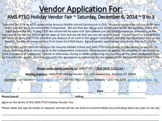 Vendor Application For: AMS PTSO Holiday Vendor Fair ~ Saturday, December 6, 2014 ~ 9 to 3