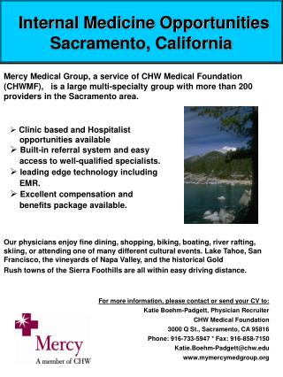 Internal Medicine Opportunities Sacramento, California