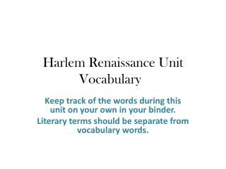 Harlem Renaissance Unit Vocabulary