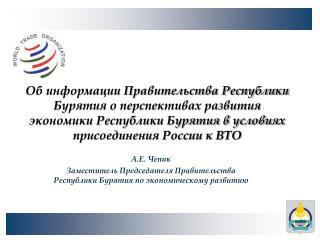 А.Е. Чепик Заместитель Председателя Правительства Республики Бурятия по экономическому развитию