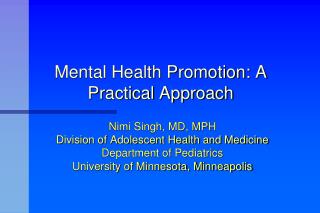 Mental Health Promotion: A Practical Approach