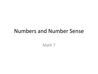 Numbers and Number Sense