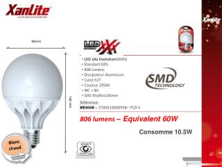 LED xXx Evolution (SMD) Standard G95 806 lumens Dissipateur Aluminium Culot E27